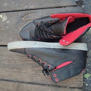 Supra Vaider Black Leather Classic High Top Skate Shoes Size 15